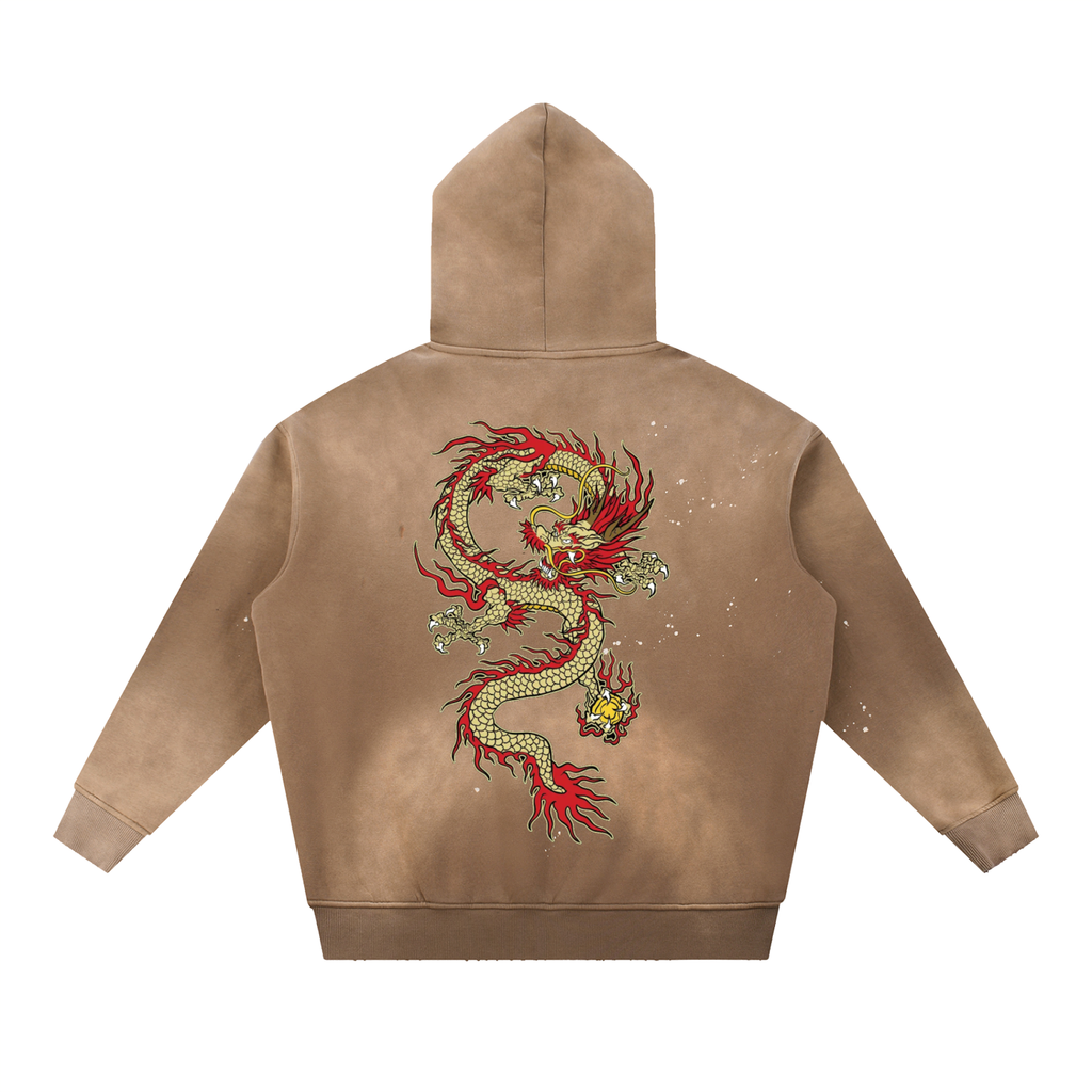 Vintage Washed Frayed Fleece Hoodie