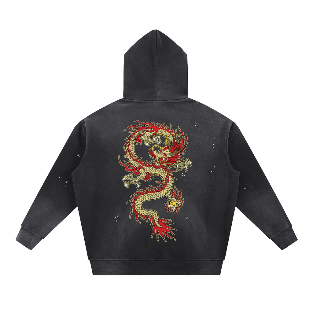 Vintage Washed Frayed Fleece Hoodie